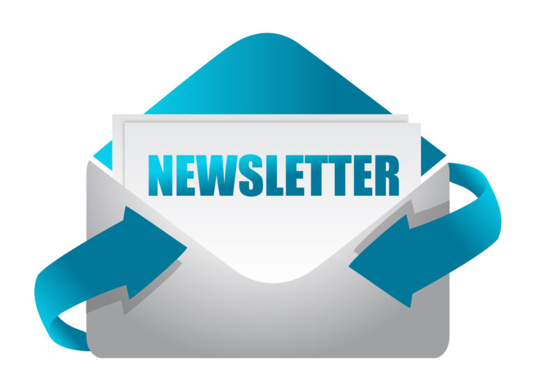 Open envelope with paper protruding out with the word NEWSLETTER written on it.