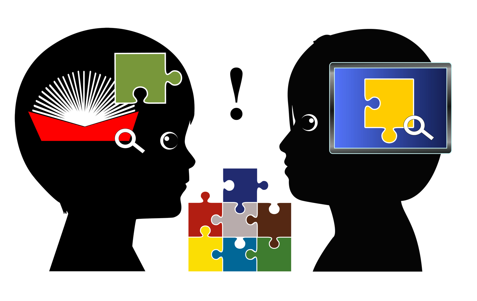 A male and female head with jigsaw pieces to show difference in learning style
