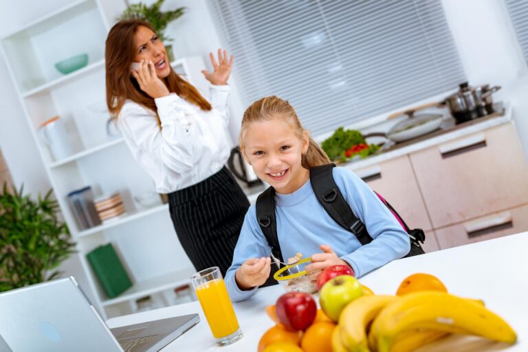 A business woman and stay at home mum on the phone about returning to work.