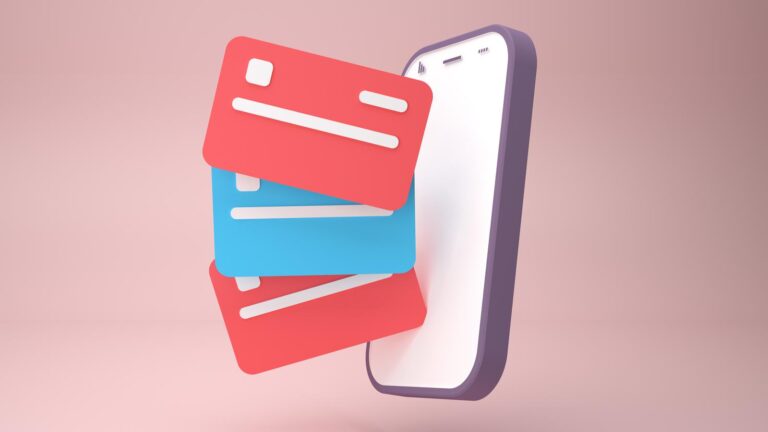 Illustration of a smartphone with three credit cards