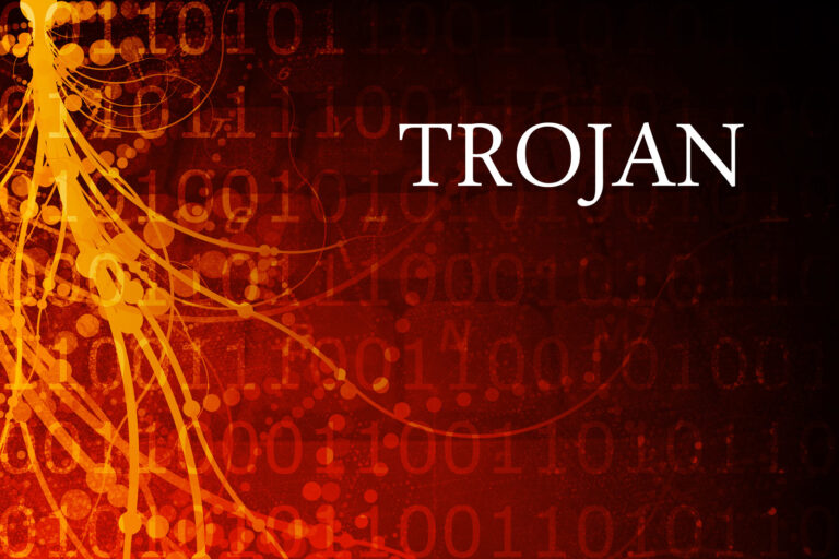 red and orange background with the word TROJAN written in the top right corner.