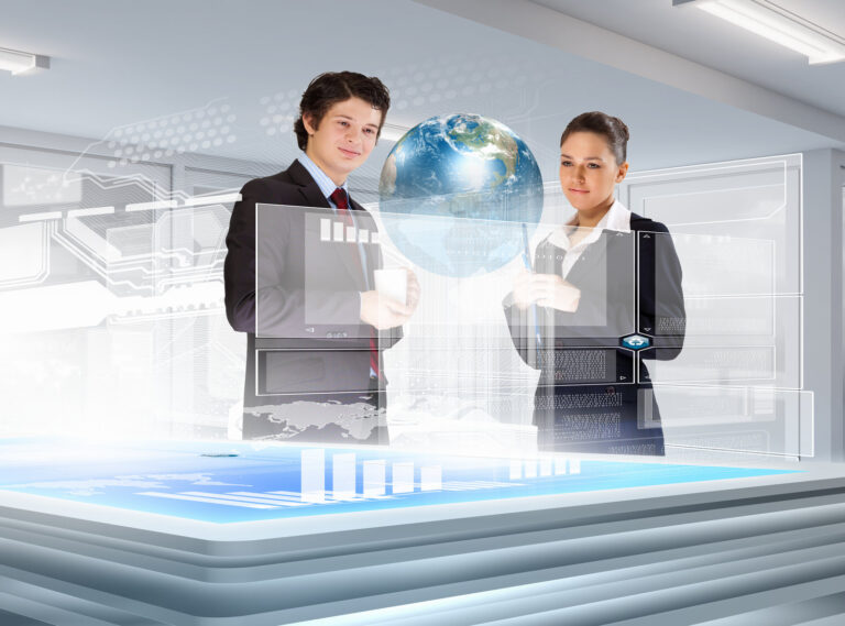 Male and female business people looking at their concept for innovation