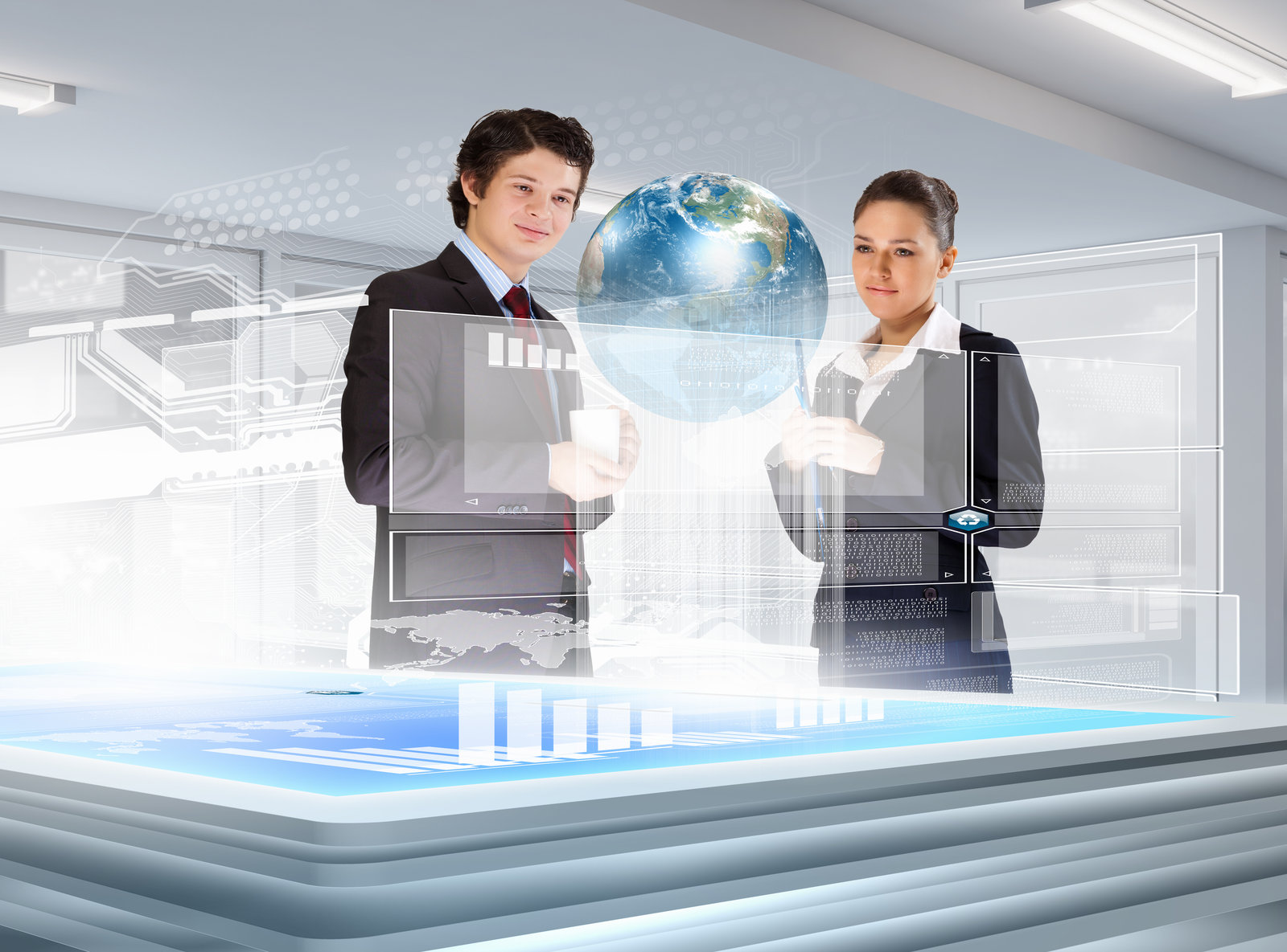 Male and female business people looking at their concept for innovation