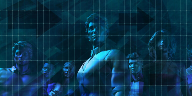 Digital image of male and female business people working in future jobs