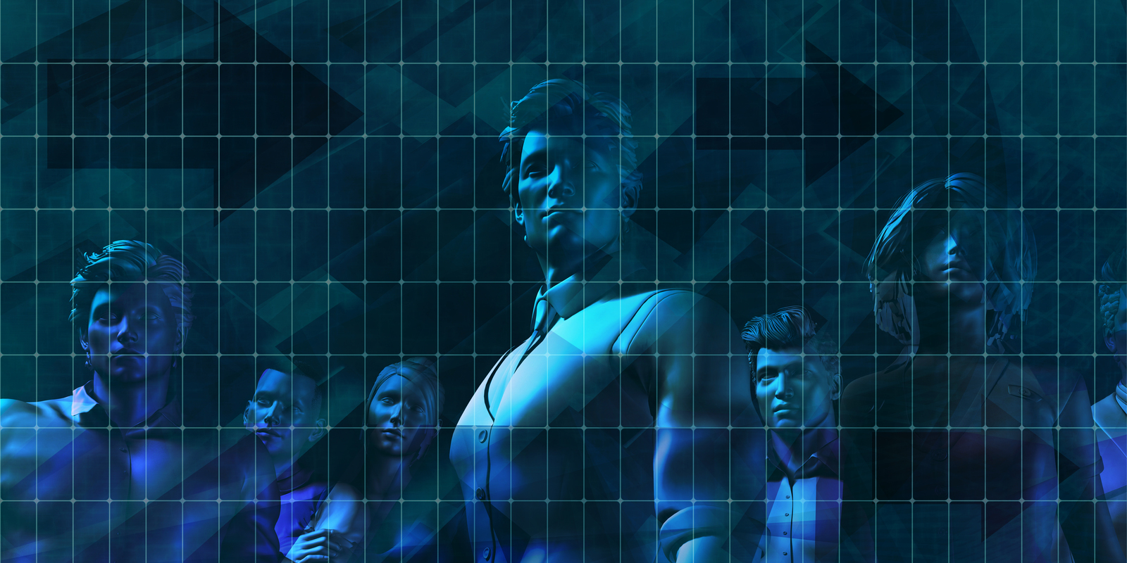 Digital image of male and female business people working in future jobs