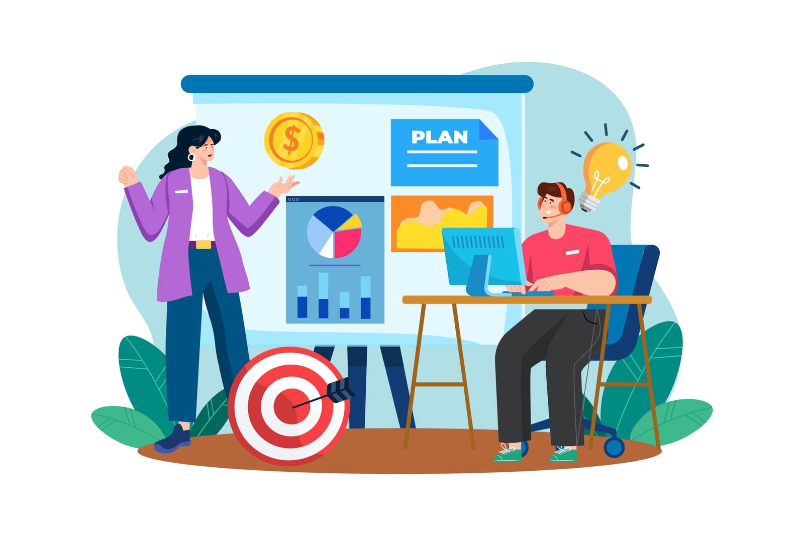 An illustration showing the planning and evaluation of advertising options