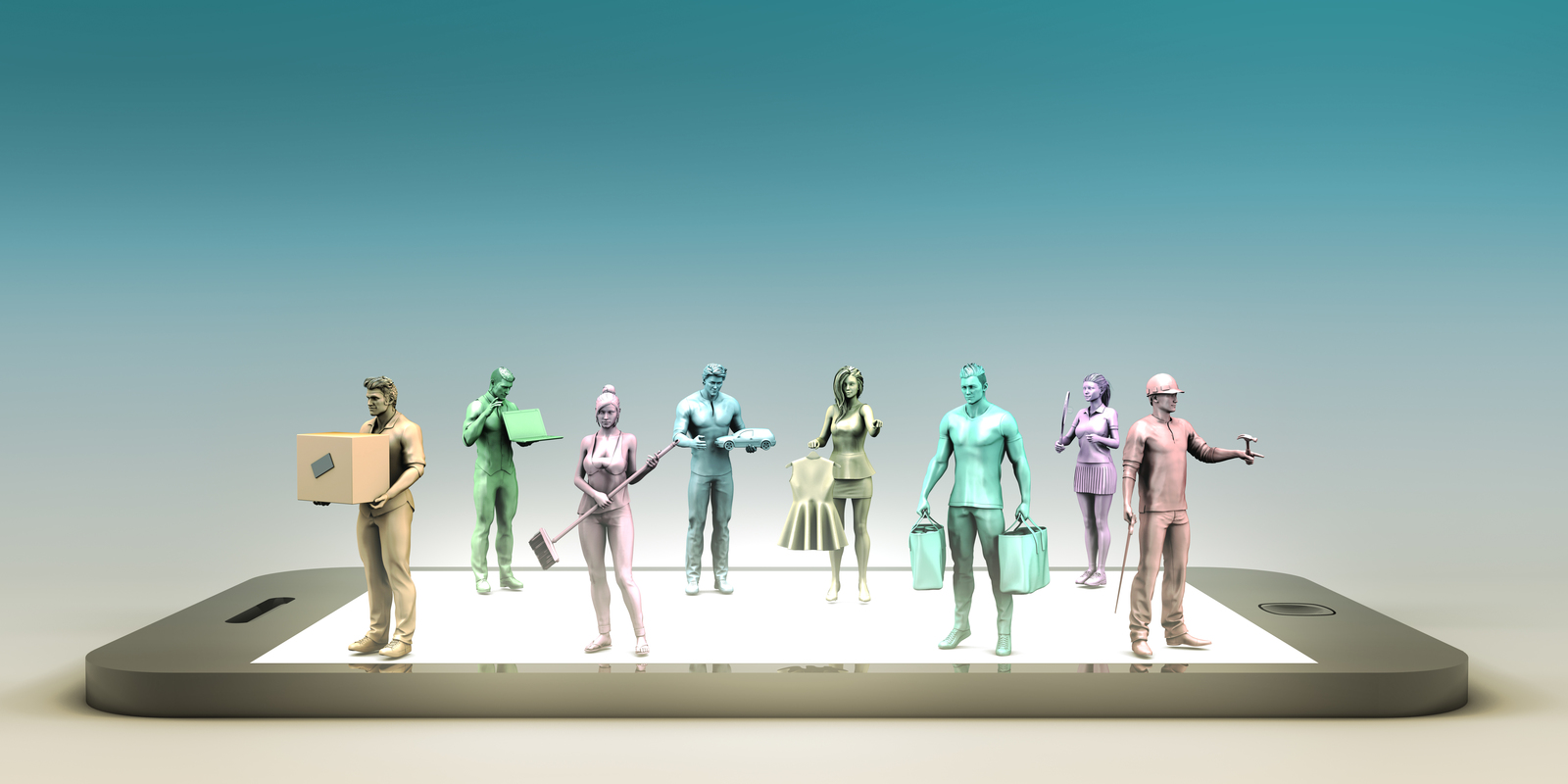 Figurines of workers representing many career fields with temporary contracts